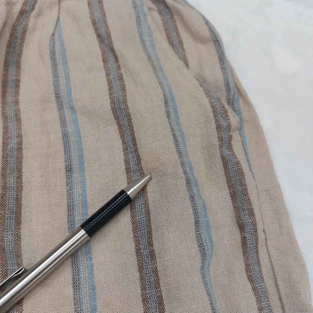 REWASH WOMEN'S TAN LINEN BLEND WIDE LEG BLUE STRIPE PULL ON CAPRI PANTS SIZE L - Picture 2 of 9